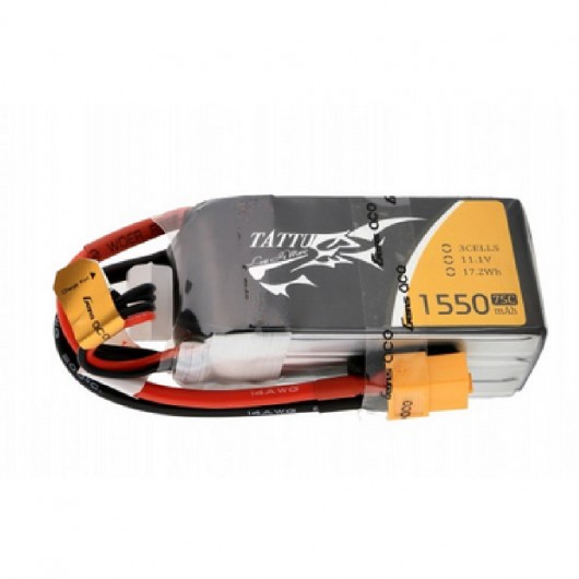 Tattu 1550mAh 11.1V 75C 3S1P Lipo Battery Pack with XT60 Plug | TA-75C-1550-3S1P-XT60