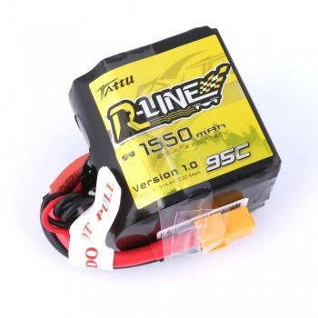 Tattu R-Line 1550mAh 95C 4S1P Square lipo battery pack with XT60 Plug | TA-RL-95C-1550-4S1P-Square