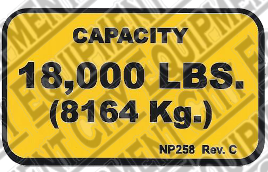 Rotary NP258 18000lb CAPACITY NAMEPLATE - Included in FA5203KIT